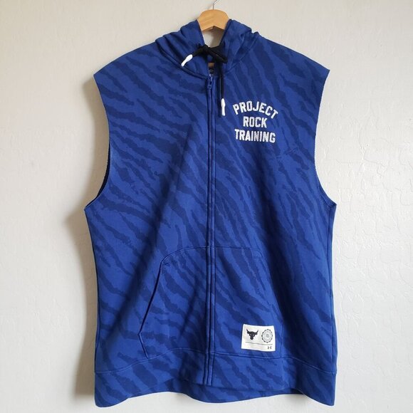 Under Armour Project Rock Rival Fleece Sleeveless Hoodie Full Zip Blue Men's XL